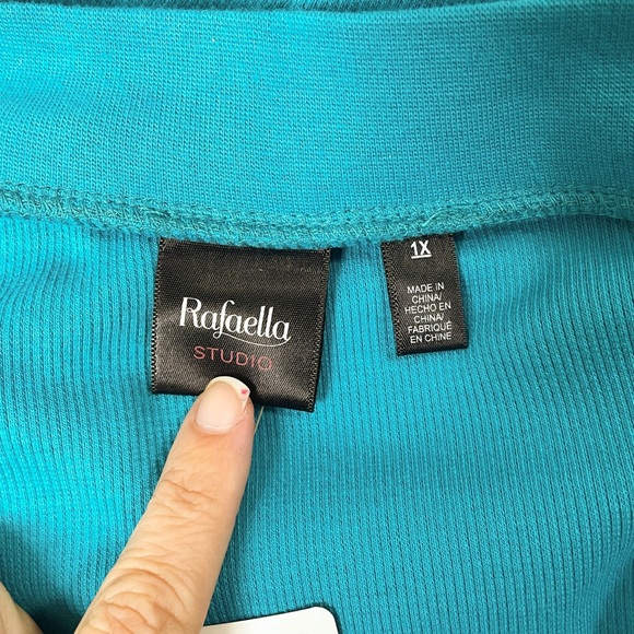 Rafaella Teal Blue Green V Neck 3/4 Sleeve Textured Stripe Top NWT 1X Stretch - Picture 8 of 9